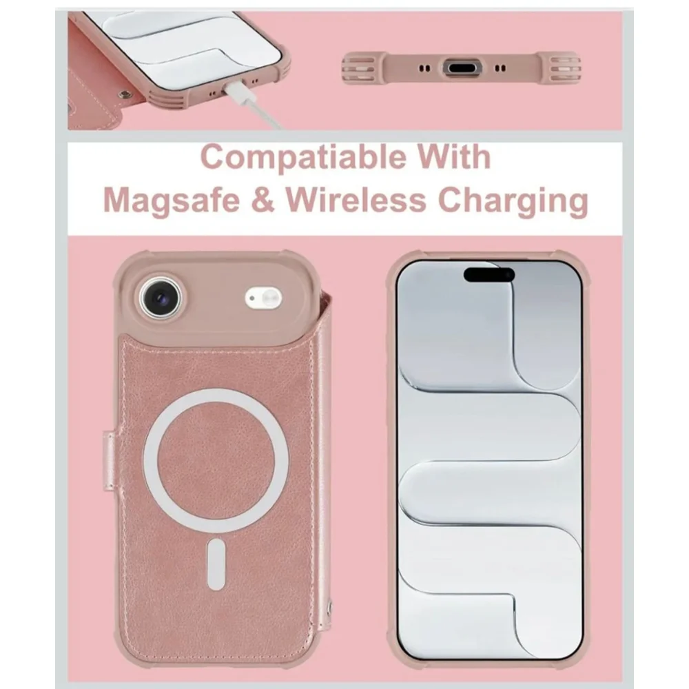 VANAVAGY Pink iPhone Air Wallet‎ Case for Magsafe Wireless Charging One Size